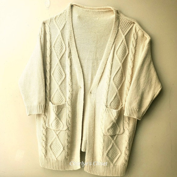 BloomChic Sweaters - Bloomchic Cream‎ Cable Knit Cardigan Sweater Plus Size 22-24 Open Front Pockets